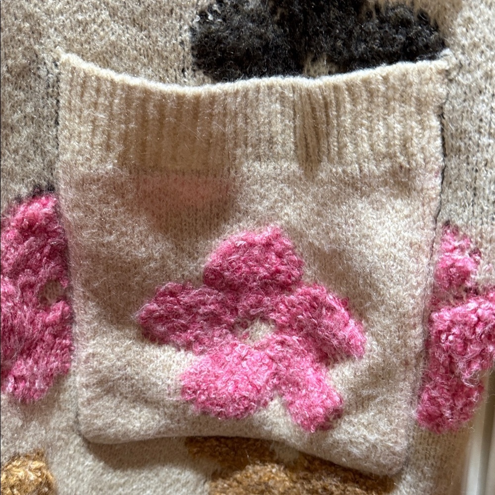 BiBi Fuzzy Textured Relaxed Cozy Cardigan in Cream, Pink, Grey -NWOT-Sz XL - Picture 3 of 9